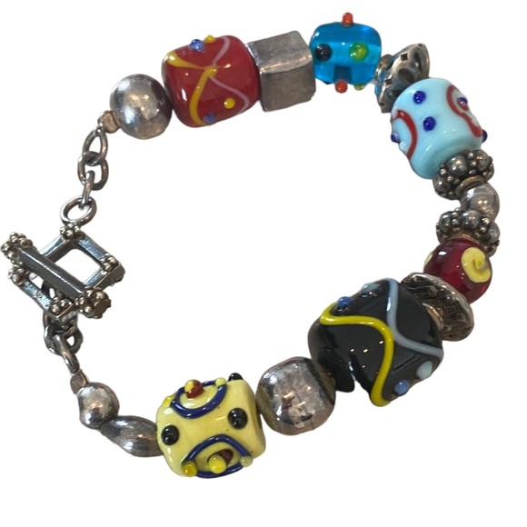 Silpada Sterling silver 925 chain bracelet charms art glass lampwork toggle - Picture 6 of 12